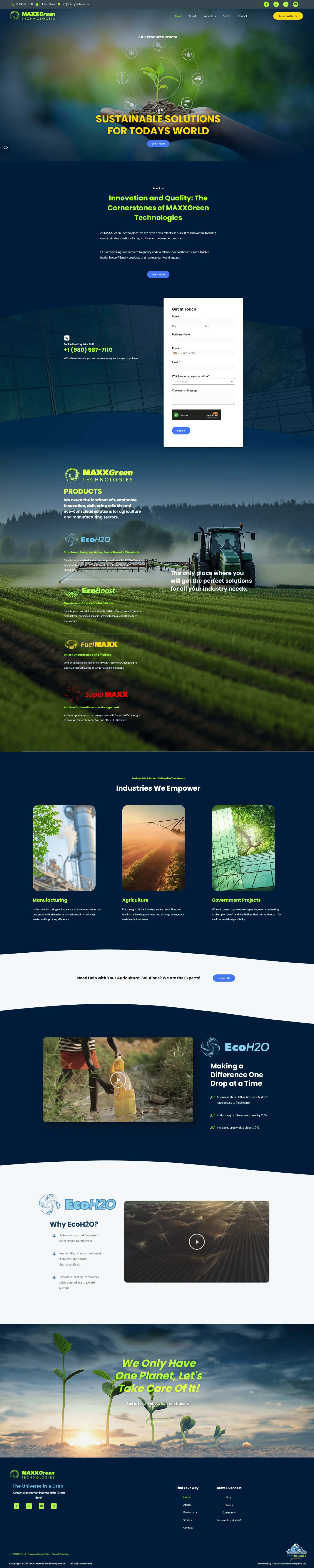 Full-page view of the MaxxGreen Technologies website built by Cloud Mountain Graphics