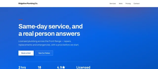 Ridgeline Plumbing Co. — the plumber / hvac example homepage
