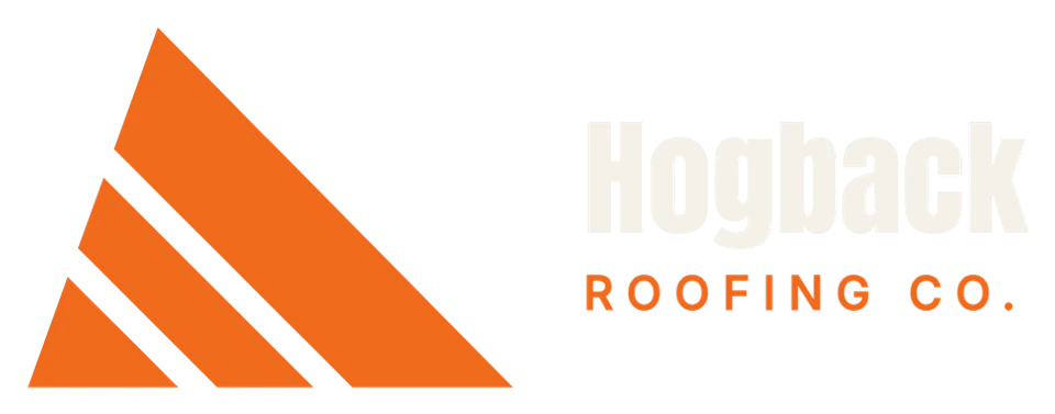 The Hogback Roofing Co. logo: an orange ridge that falls into a roof pitch, cut by two stripes, beside the name
