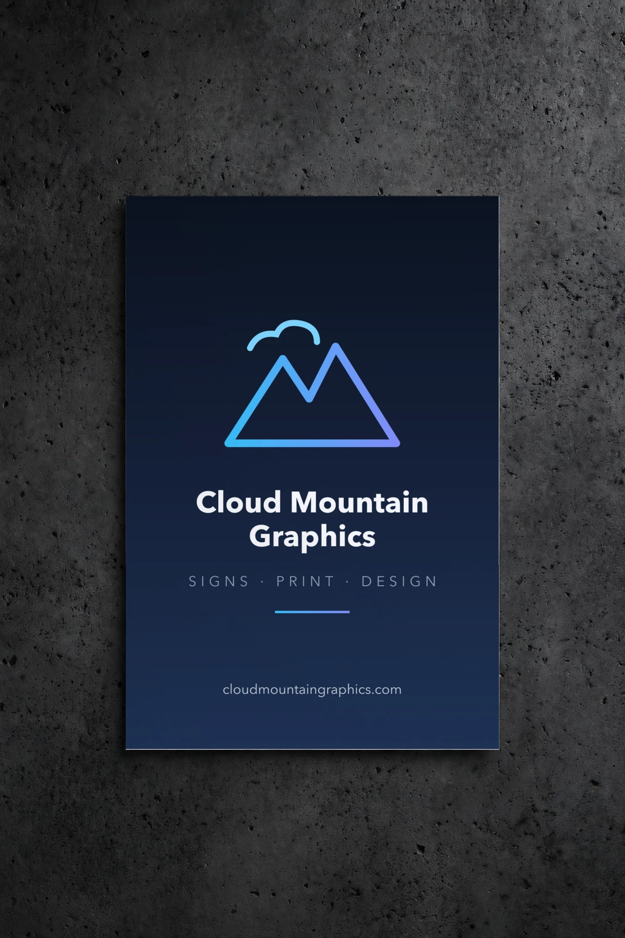 A 24 by 36 poster with the Cloud Mountain night-sky design on a dark gallery wall