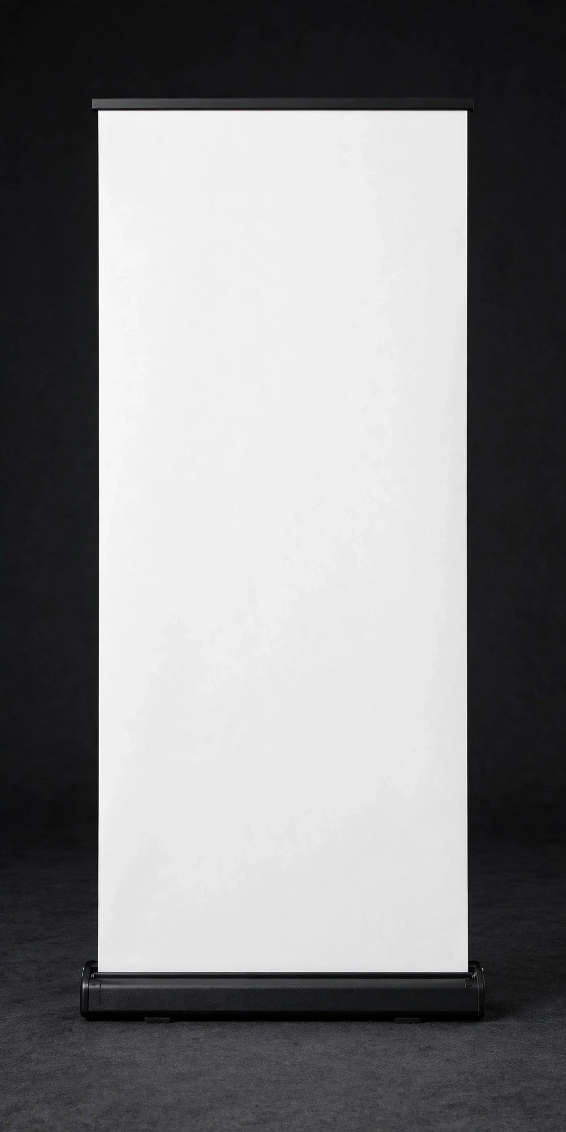 Retractable banner stand with a blank white graphic and black base