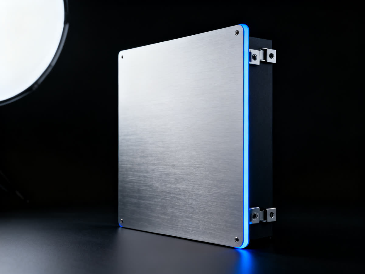 Brushed aluminum dimensional panel with standoff mounts