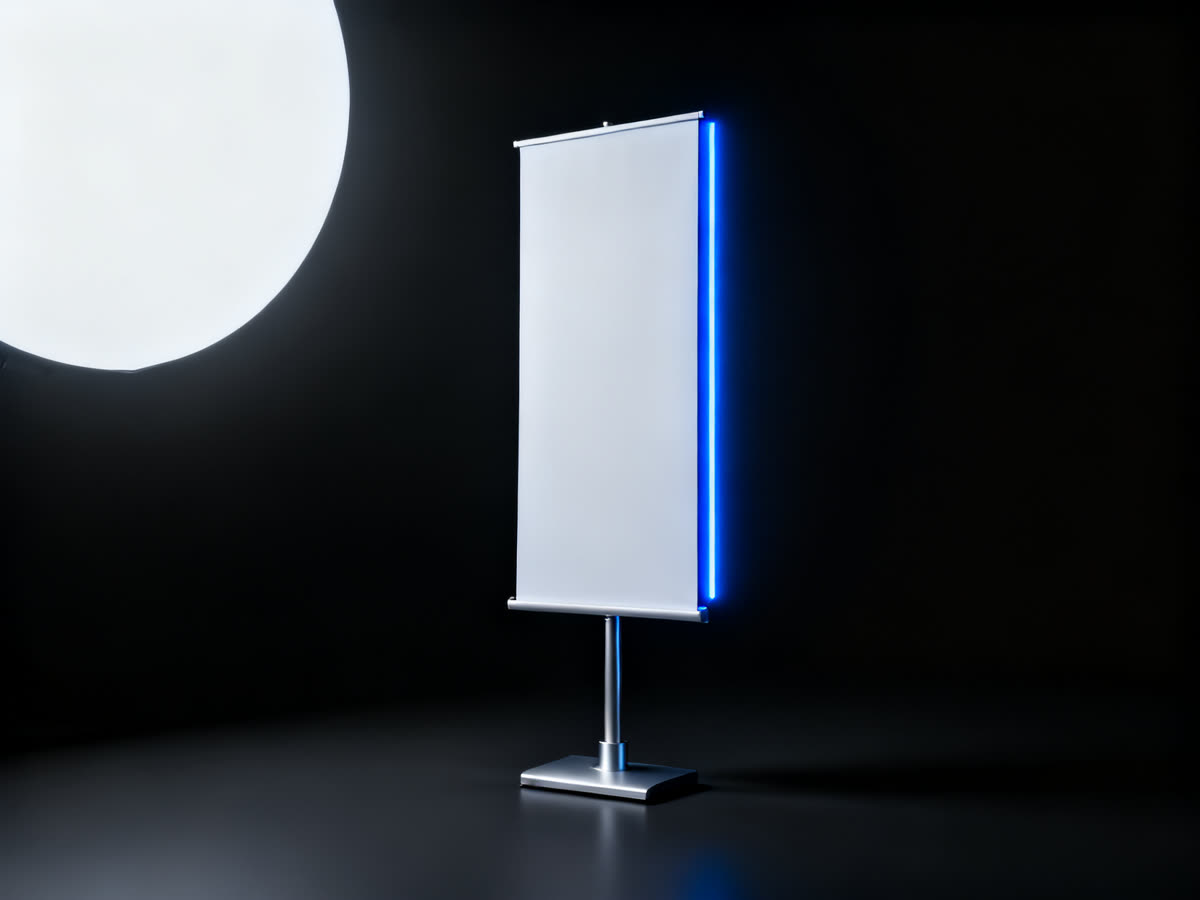 Retractable banner stand fully extended