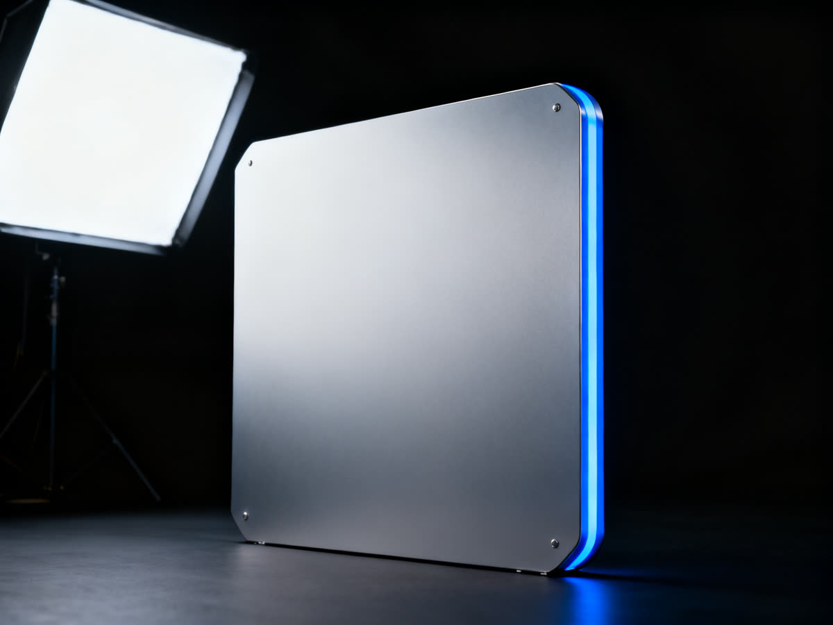 Rigid aluminum composite sign panel, studio lit