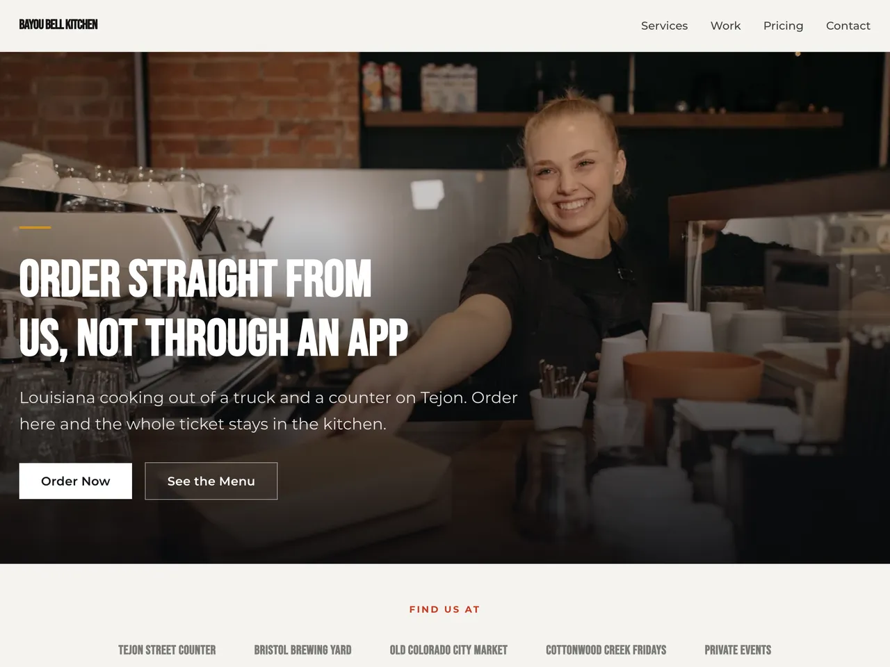 An example restaurant website on a tablet, the design that also goes to print.