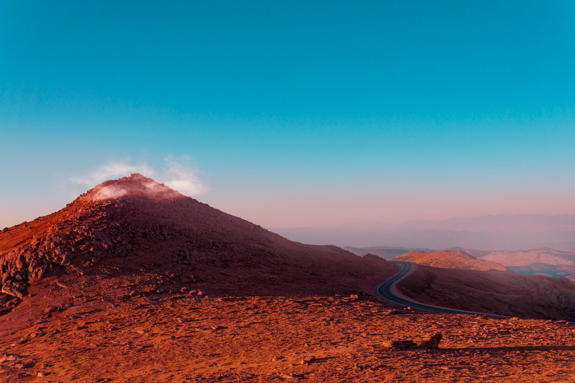 The road up Pikes Peak at dusk