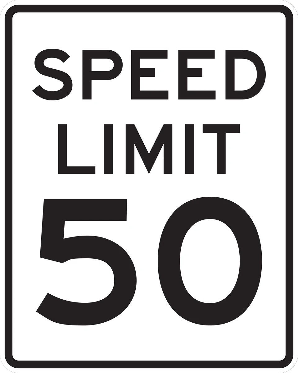 MUTCD R2-1 white SPEED LIMIT sign with black legend and numerals