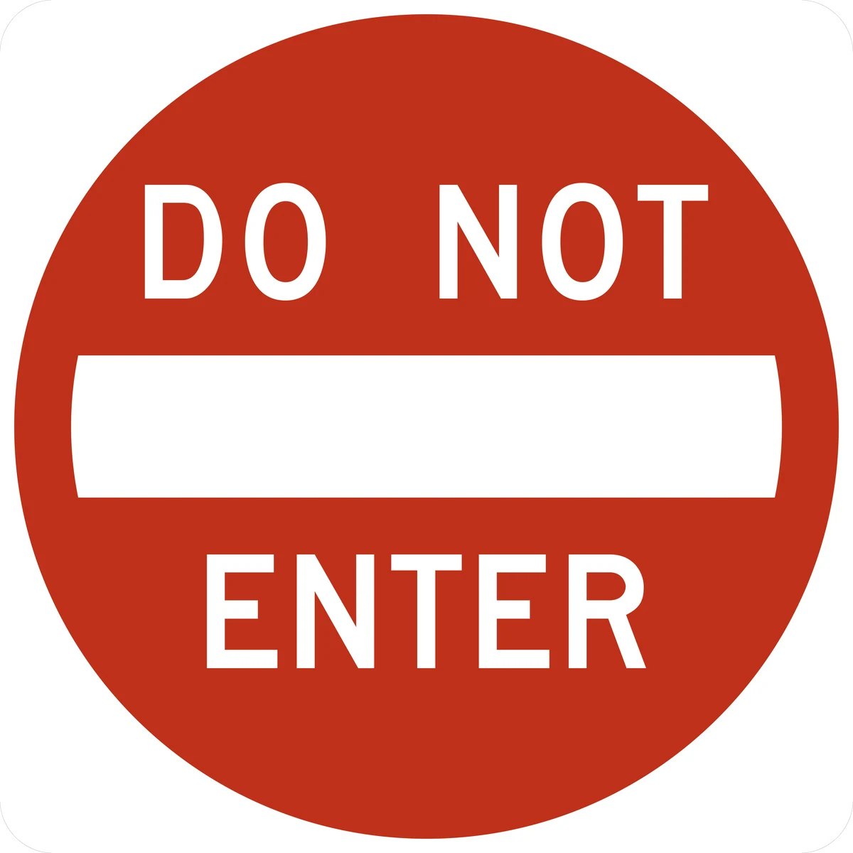 MUTCD R5-1 red circular DO NOT ENTER sign with white horizontal bar on a white square