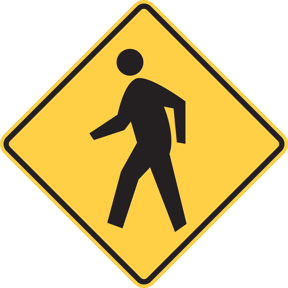 MUTCD W11-2 yellow diamond pedestrian warning sign with a walking figure symbol