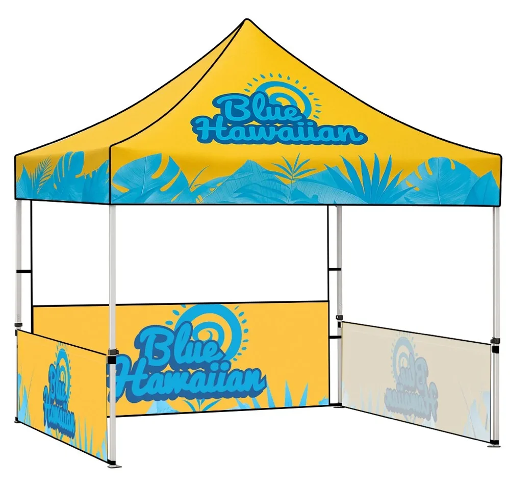 Ten-foot canopy tent with printed walls and peak