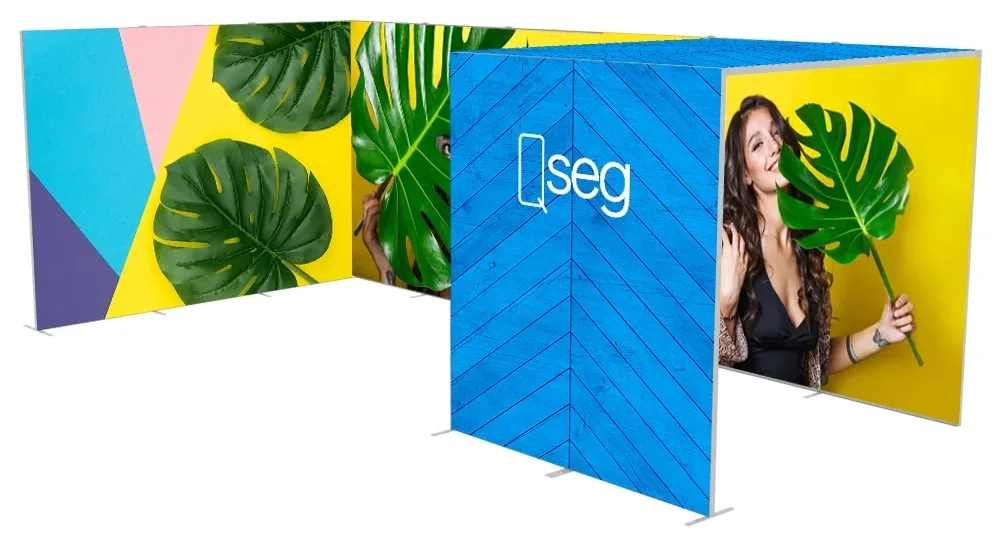 QSEG fabric wall display in a trade show configuration